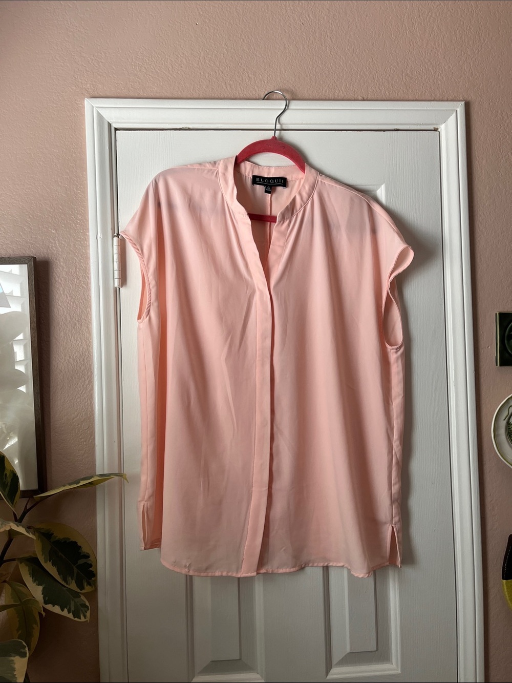 Eloquii Blush Pink Cap-Sleeve V-Neck Tunic Blouse